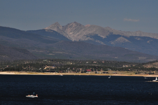 Looking across Lake Granby toward RMNP